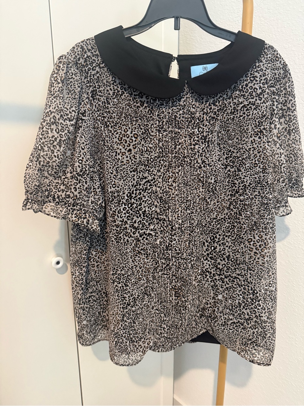 CeCe Black & Cream Leopard Peter Pan Collar Blouse